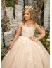 Ivory Lace Champagne Tulle Floor Length Flower Girl Dress